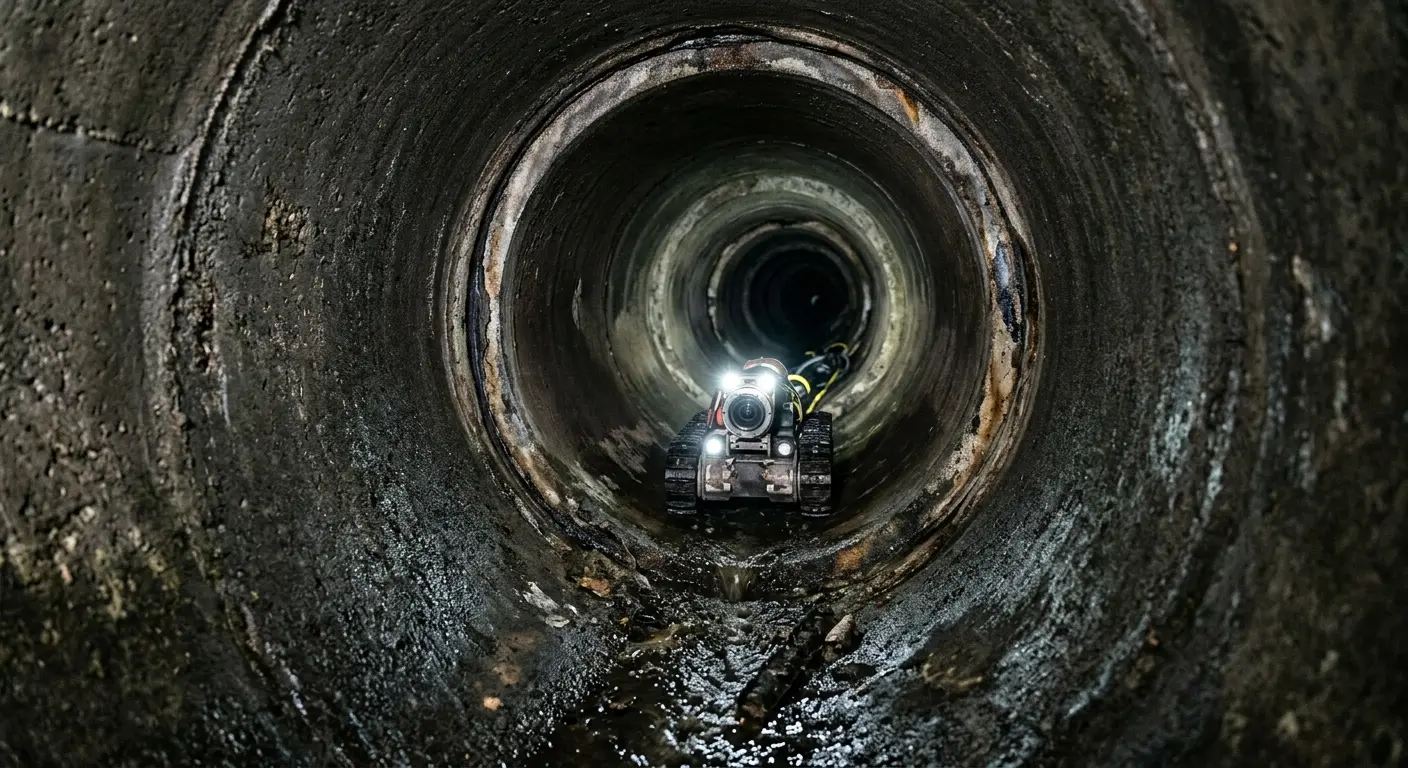 Robotic sewer camera inspecting pipe interior for Sewer Line Cleaning in Spring Garden